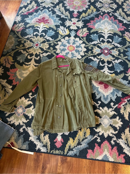 Free People Jackets & Blazers - Free People Olive Green Utility Jacket with Patch Detail